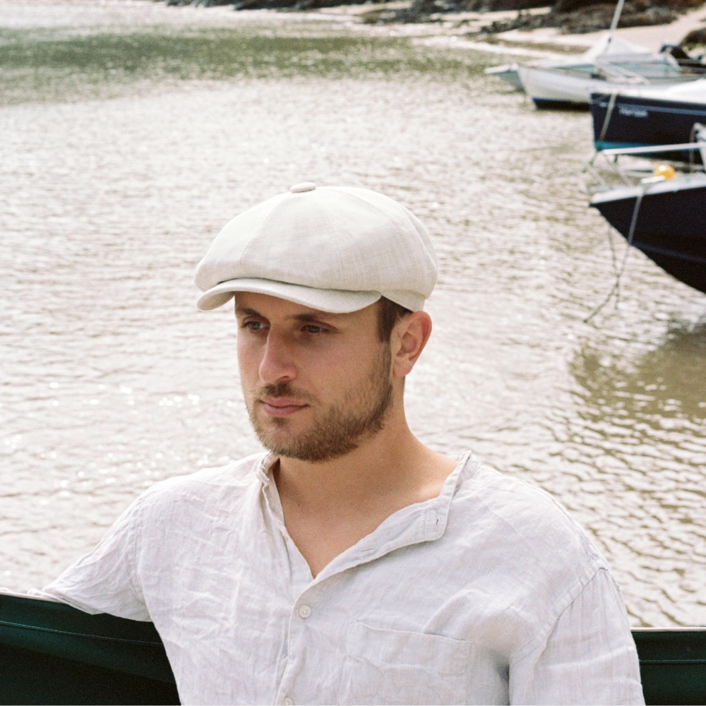 Caddy – British Made Cream Irish Linen Button Top Cap By Gamble & Gunn - Image 2