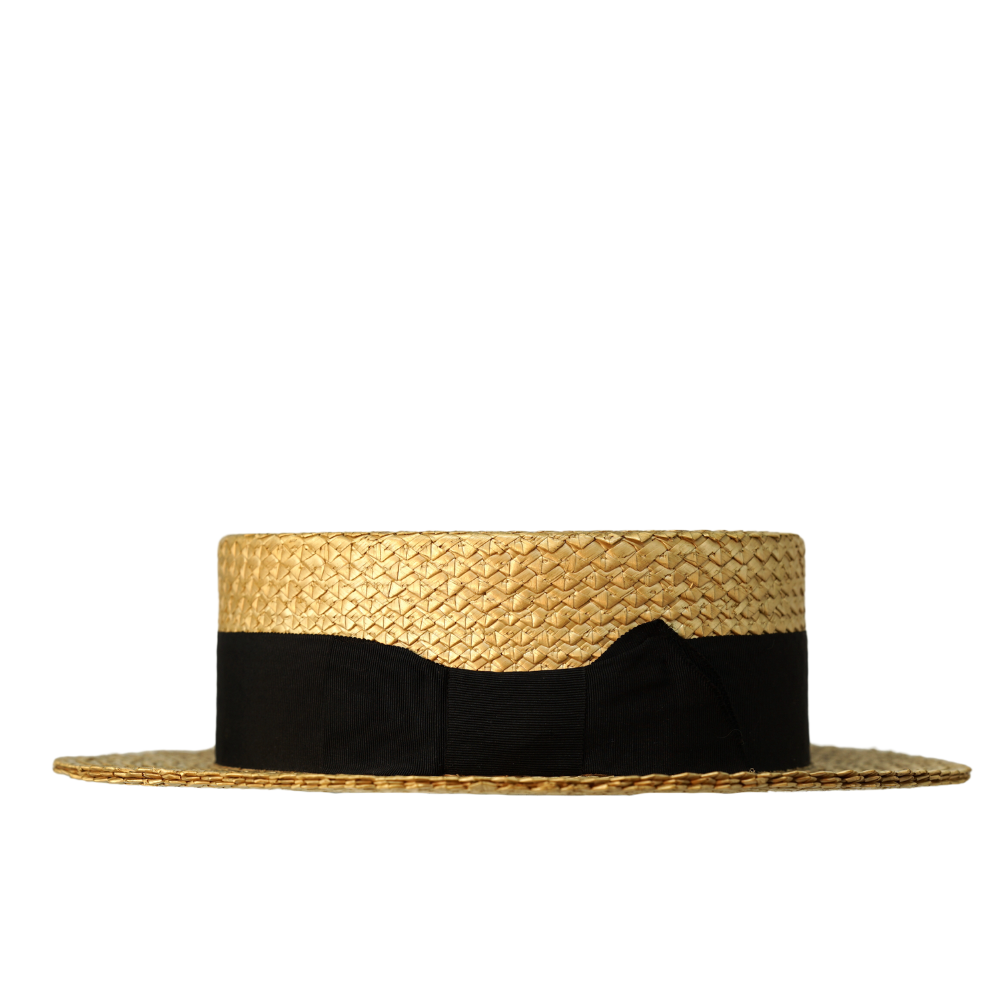Vintage Circa 1940's Christys of London Boater Hat with Black Ribbon 58cm - Image 2