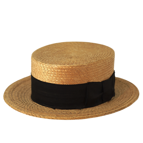 Vintage Circa 1930's Lampronli Anie Boater with Black Ribbon 55cm